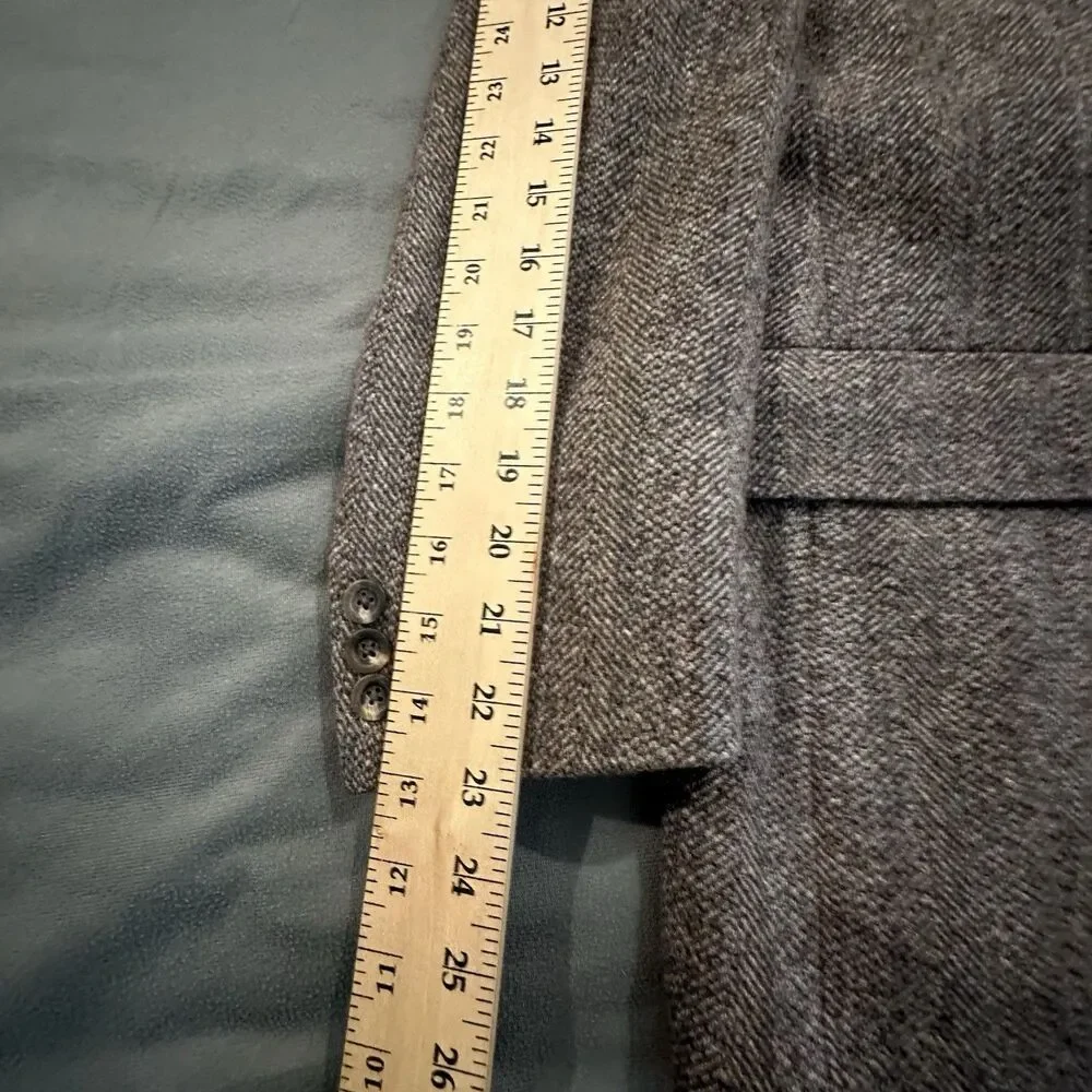 Vintage 80s Kingsridge Tweed Blazer Mens 44 Herringbone Wool Sport Coat Made USA